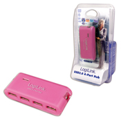 USB 2.0 Hub 4-Port mit Netzteil pink LogiLink�